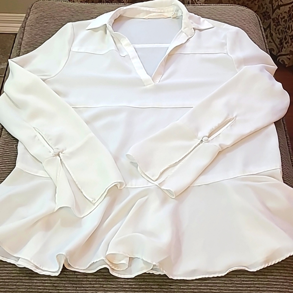 Soft Surroundings Cream Peplum V-Neck Blouse - Picture 13 of 13